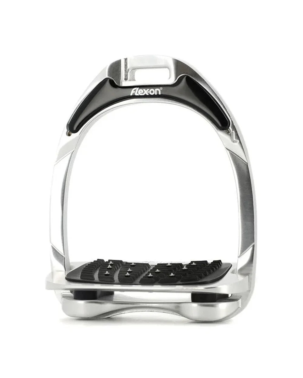 Flex-On Aluminium Stirrup - chrome frame, inclined ultra grip footbed