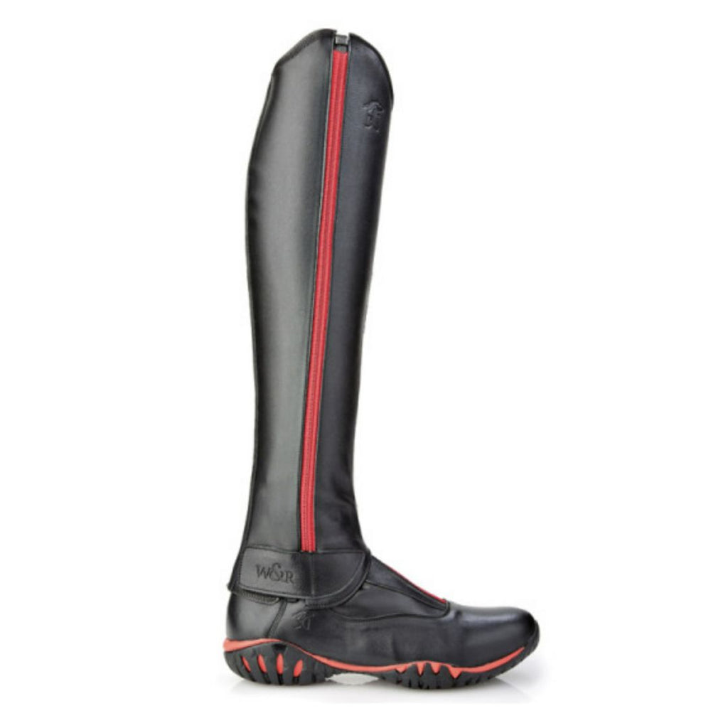 Sergio Grasso Flexy Half Chap - Black/Red shown with matching Paddock Boot | Malvern Saddlery