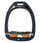 Flex-On Composite Equestrian Stirrups - Navy - with Gray Inclined Ultra Grip Footbed; orange shock absorbers | Malvern Saddlery