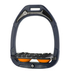 Flex-On Composite Equestrian Stirrups - Navy - with Black Inclined Ultra Grip Footbed; orange shock absorbers | Malvern Saddlery