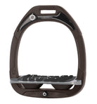 Flex-On Composite Equestrian Stirrups - Brown - with Gray Inclined Ultra Grip Footbed; Brown shock absorbers | Malvern Saddlery