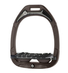 Flex-On Composite Equestrian Stirrups - Brown - with Black Inclined Ultra Grip Footbed; Brown shock absorbers | Malvern Saddlery