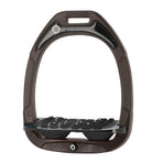 Flex-On Composite Equestrian Stirrups - Brown - with Black Inclined Ultra Grip Footbed; Black shock absorbers | Malvern Saddlery