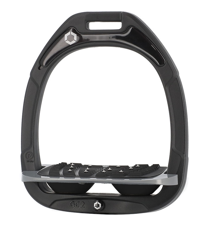 Flex-On Composite Stirrups - Black - with Gray Inclined Ultra Grip Footbed | Malvern Saddlery