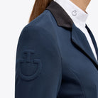 Cavalleria Toscana Ladies Competition Jacket - Navy, right shoulder detail CT Logo | Malvern Saddlery