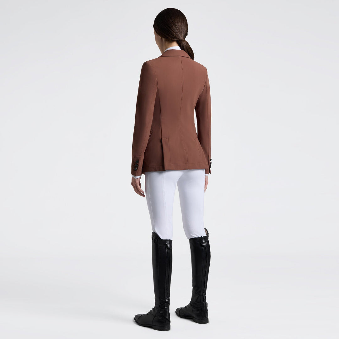 Cavalleria Toscana Hunter Show Coat - Mink Brown; back view shown on model | Womens' Equestrian Competion Jackets |Malvern Saddlery