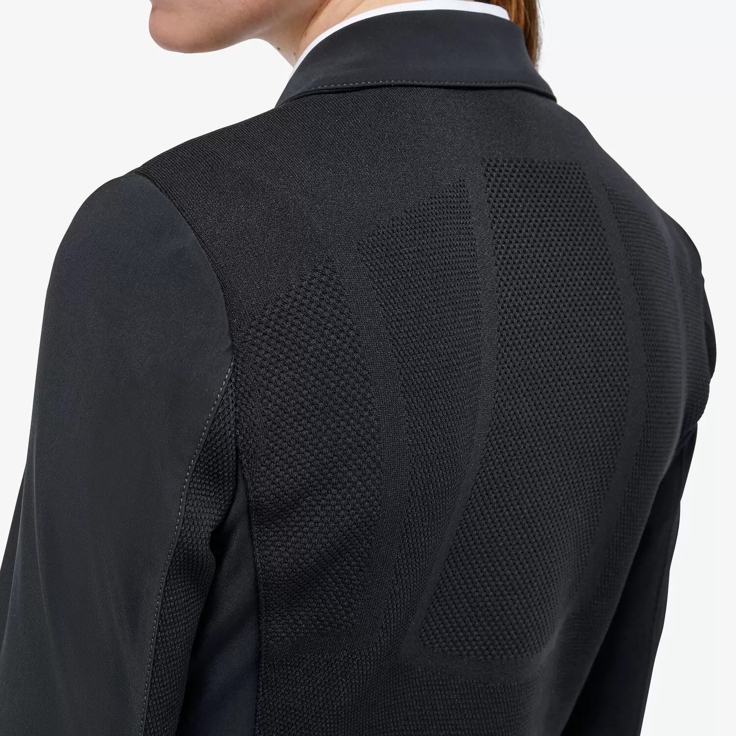 Cavalleria R-Evo Light Tech Knit Riding Jacket - Black, back detail | Malvern Saddlery