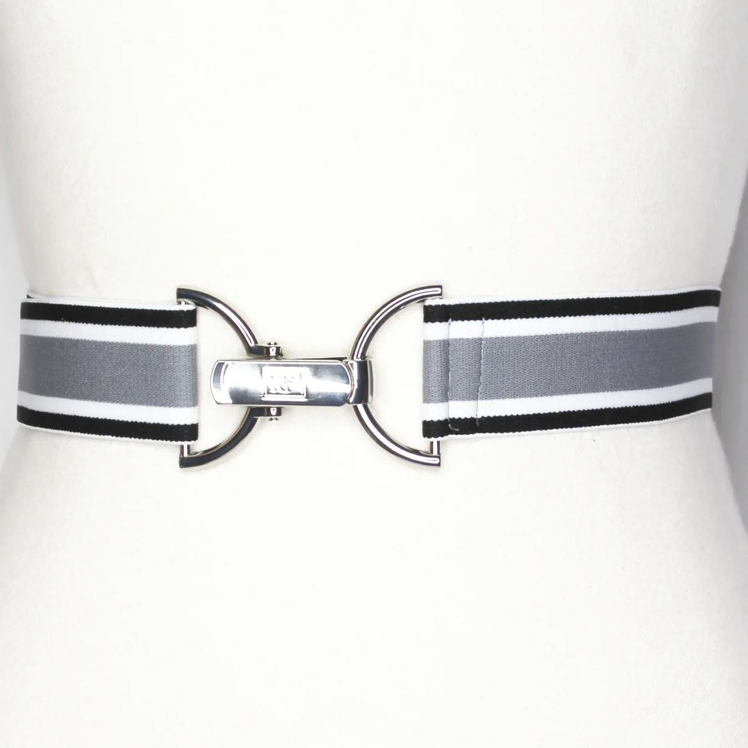 Elastic Stripe Belt - 1.5" Gray, Black, White | Malvern Saddlery