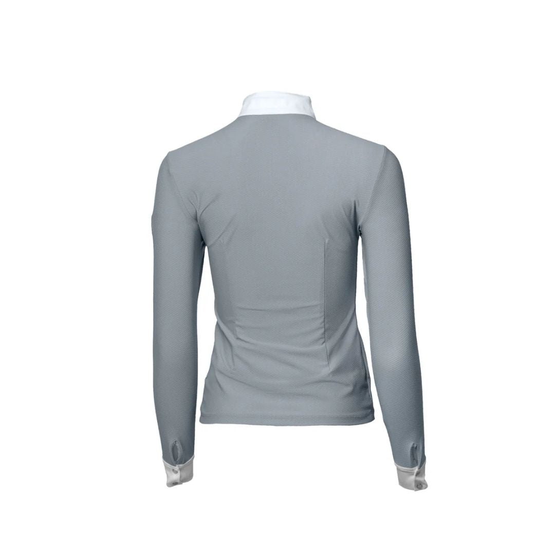 Halter Ego Devon Long Sleeve Competition Shirt - Light Gray, back view | Malvern Saddlery