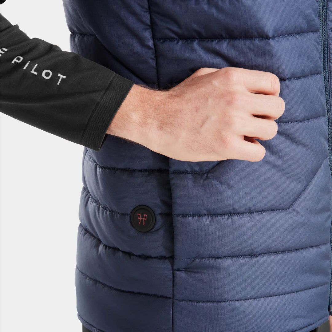 Horse Pilot E-Kelvin Heated Mens' Vest - Navy, control button detail | Malvern Saddlery