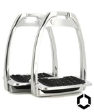 Pair of Flex-On Hunter H Equestrian Stirrups - Silver Frame, black shock absorbers, Inclined Ultra Grip Footbed | Malvern Saddlery