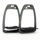 Pair of Flex-On Hunter H Stirrups - Dark Gray Frame; inclined ultra grip tray; black shock absorbers | Malvern Saddlery