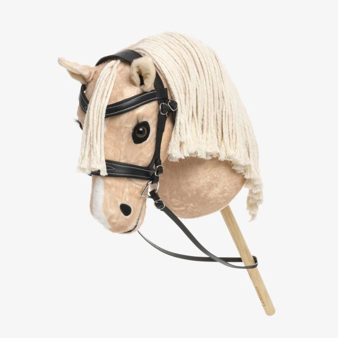 LeMieux Hobby Horse - "Popcorn" - wearing  bridle [sold separately] palomino plush on removeable stick | Equestrian Toys | Malvern Saddlery