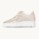 Ilse Jacobsen Tulip 4271 embroidered platform sneaker in Kit White featuring breathable openwork perforated recycled microfiber upper, soft padded insole, and lightweight platform wedge rubber sole