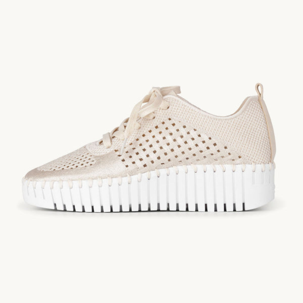 Ilse Jacobsen Tulip 4271 embroidered platform sneaker in Kit White featuring breathable openwork perforated recycled microfiber upper, soft padded insole, and lightweight platform wedge rubber sole