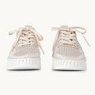 Front view of the pair of Ilse Jacobsen Tulip 4271 embroidered platform sneakers in Kit White featuring openwork perforated uppers, lace-up closures, and chunky flexible rubber platform soles