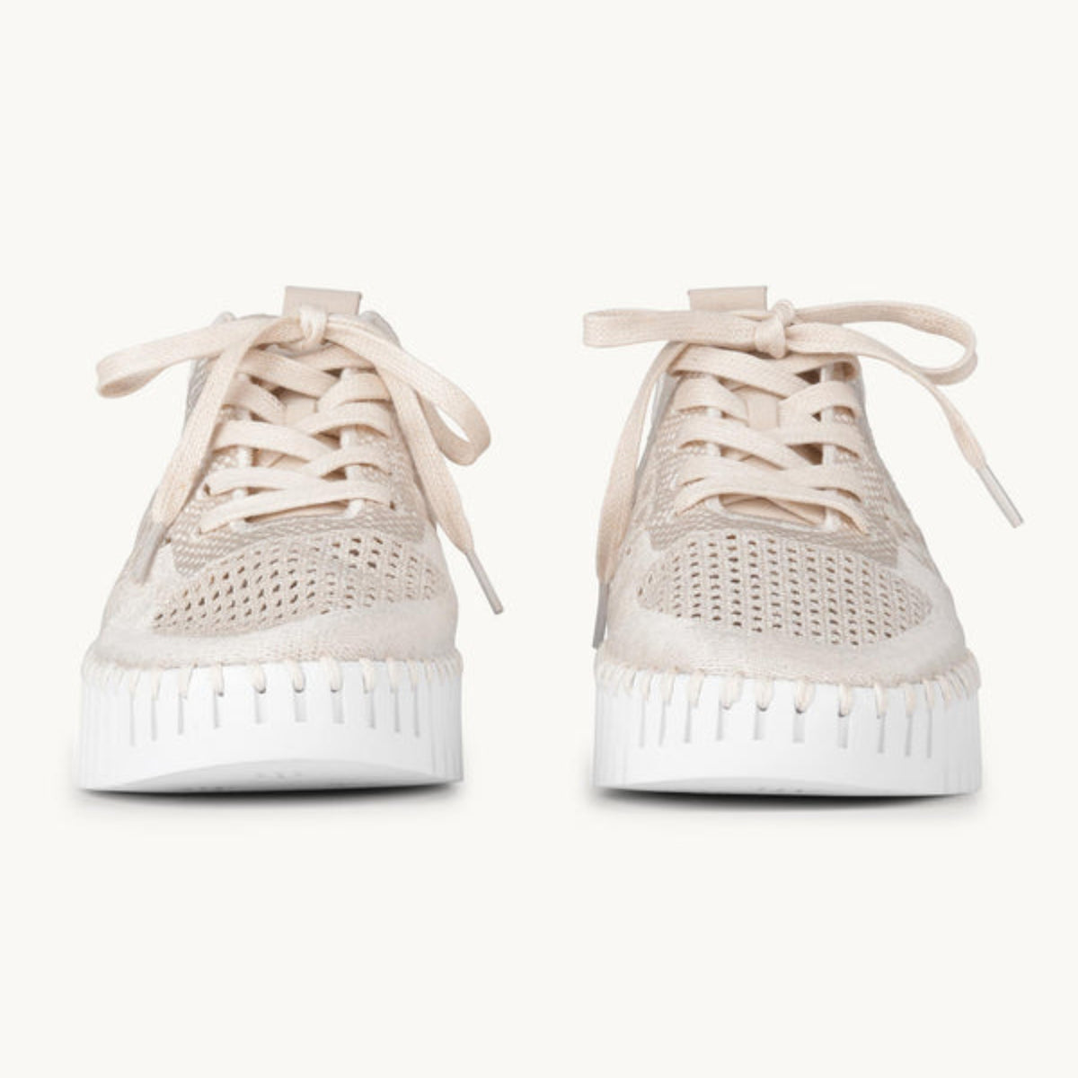 Front view of the pair of Ilse Jacobsen Tulip 4271 embroidered platform sneakers in Kit White featuring openwork perforated uppers, lace-up closures, and chunky flexible rubber platform soles