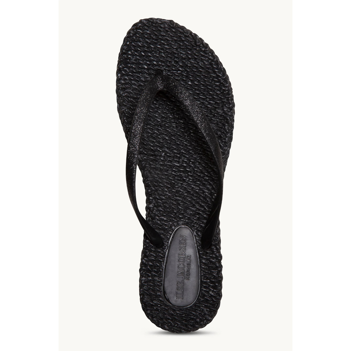 Black Ilse Jacobsen Cheerful glitter sandal featuring a textured massaging footbed and flexible rubber sole