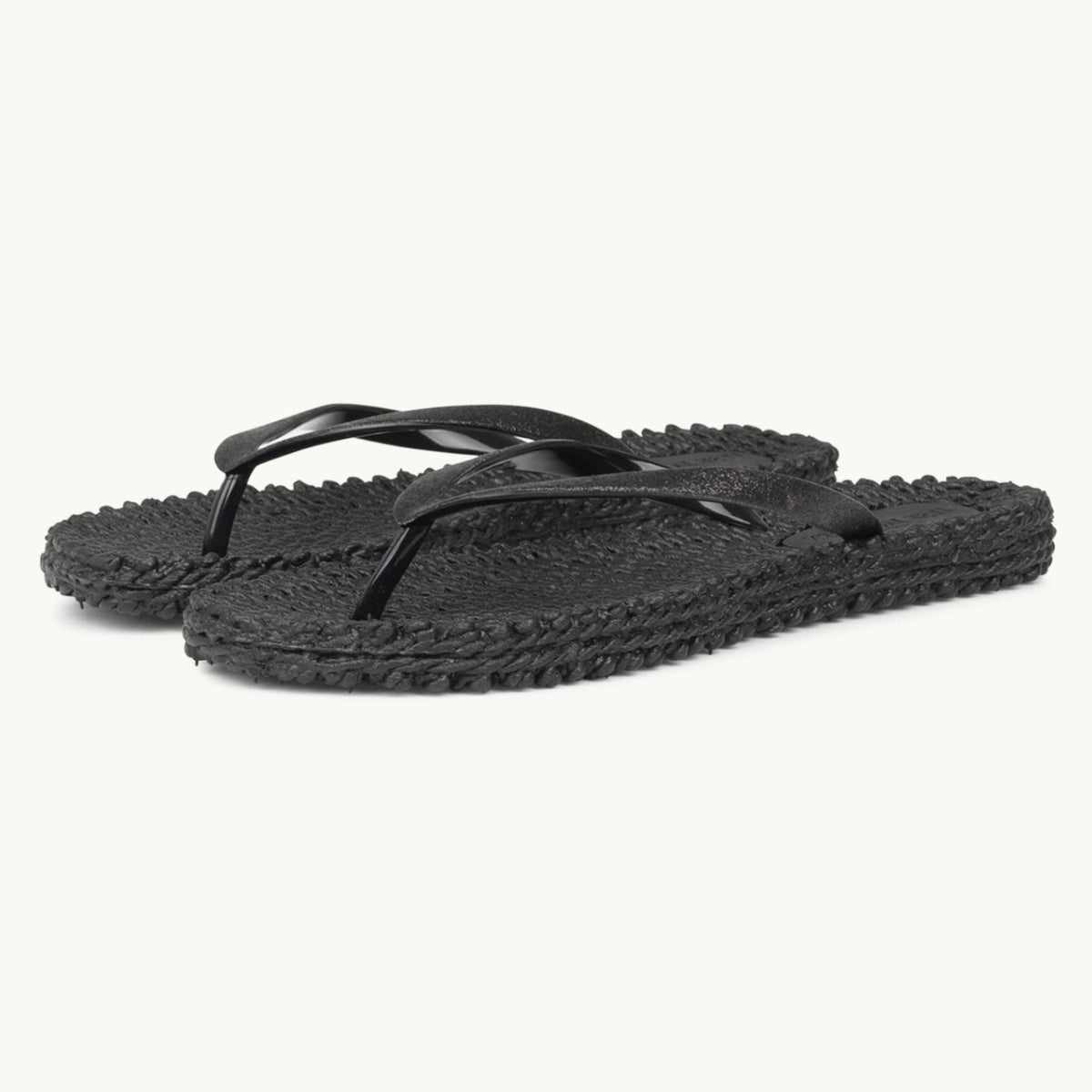Ilse Jacobsen Cheerful black glitter flip flops featuring a textured massaging footbed and flexible air-rubber sole