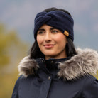 LeMieux Clara Rib Headband - Navy, on woman outdoors | Cold Weather Shop | Malvern Saddlery