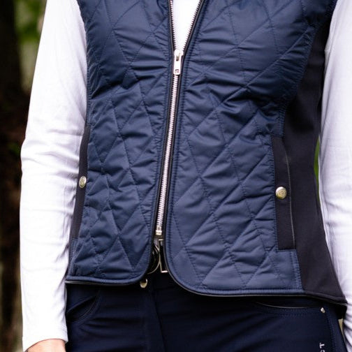 KL Select Taylor Quilted Vest - Navy w/Black, zipper detail | Malvern Saddlery