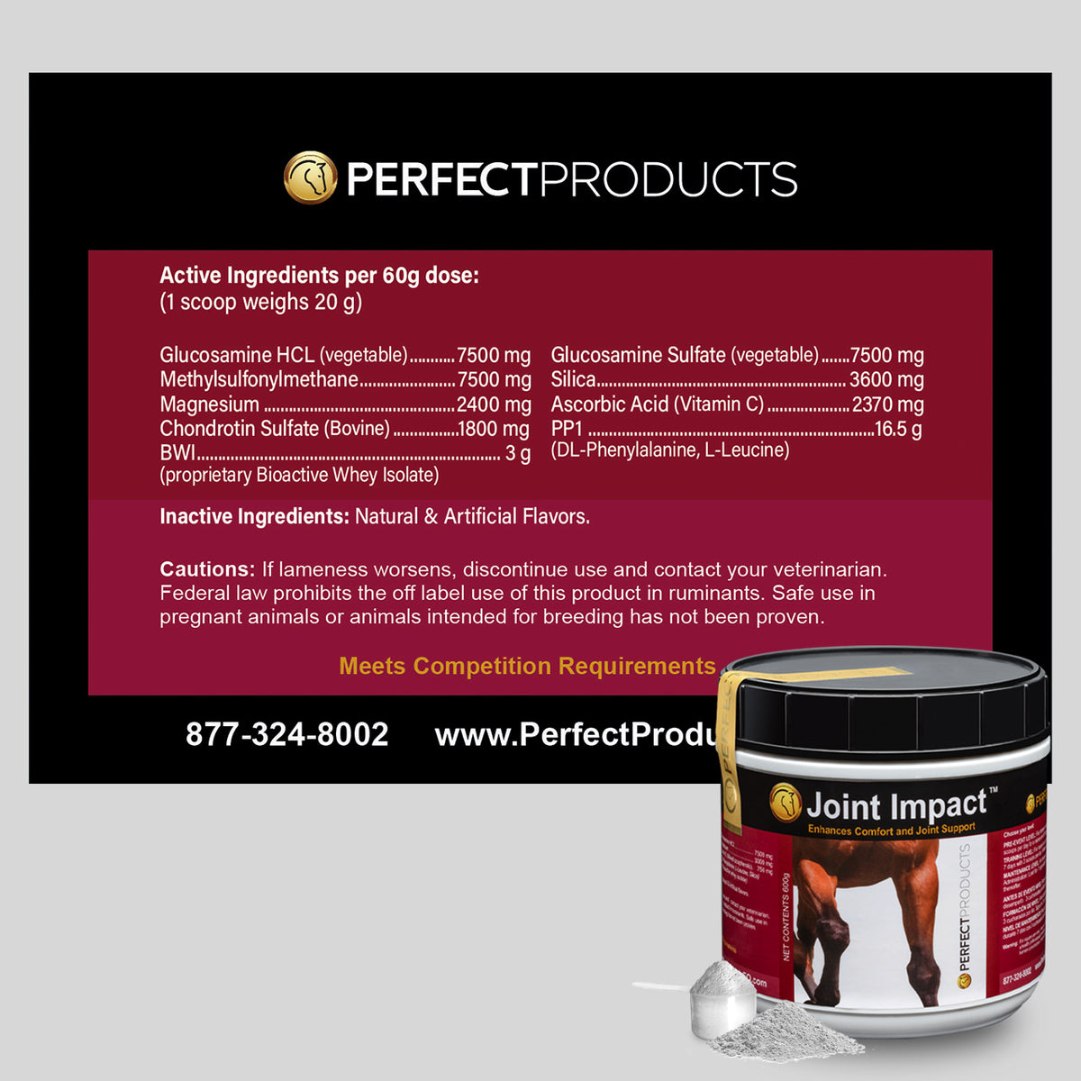 Perfect Products Joint Impact Joint Support Powder - label and active ingredients | Malvern Saddlery