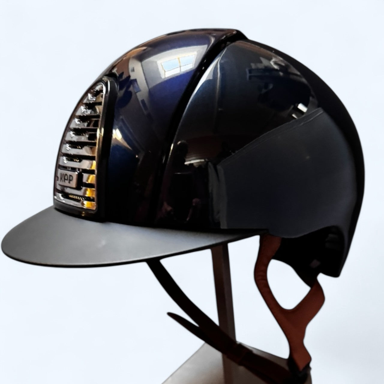 KEP Italia Cromo 2.0 Custom Designed Equestrian Helmet - Blue Polish, cognac leather chinstrap | Malvern Saddlery