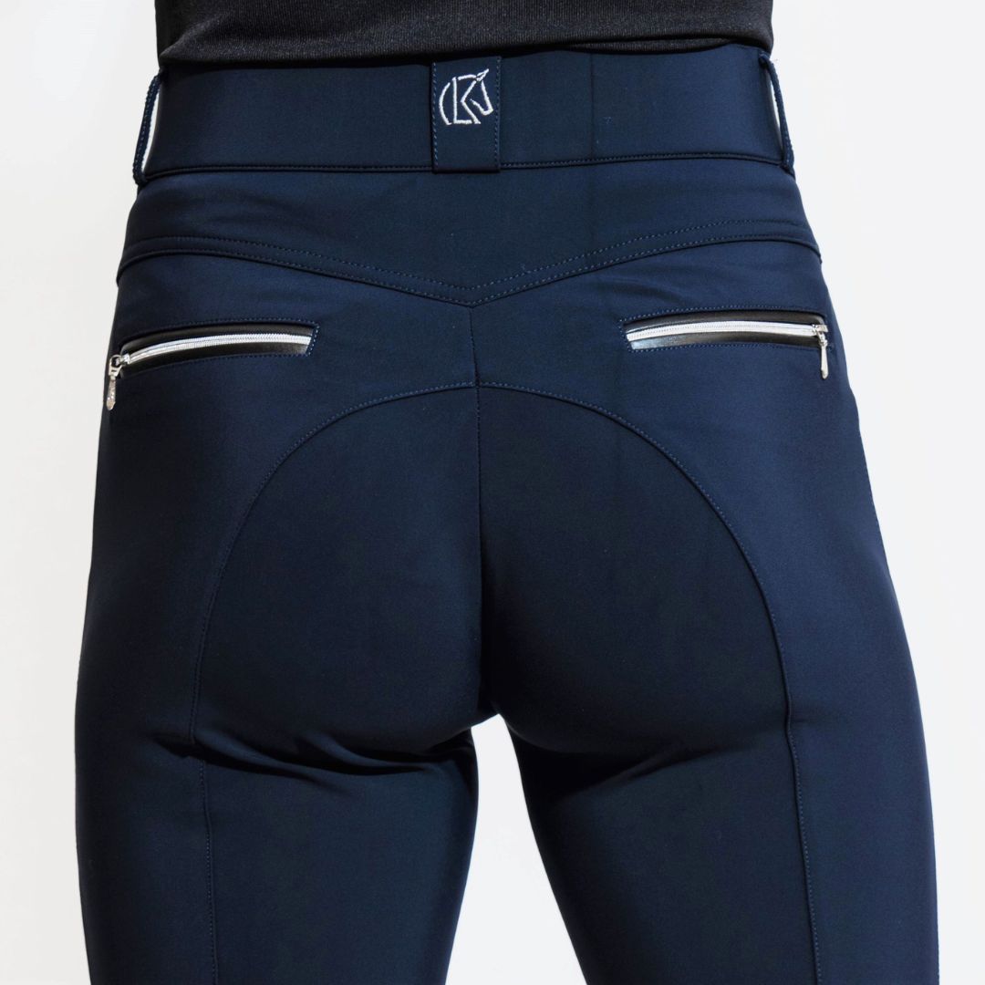 KL Select Gabrielle Knee Grip Breeches - Navy with Black piping, back detail | Malvern Saddlery