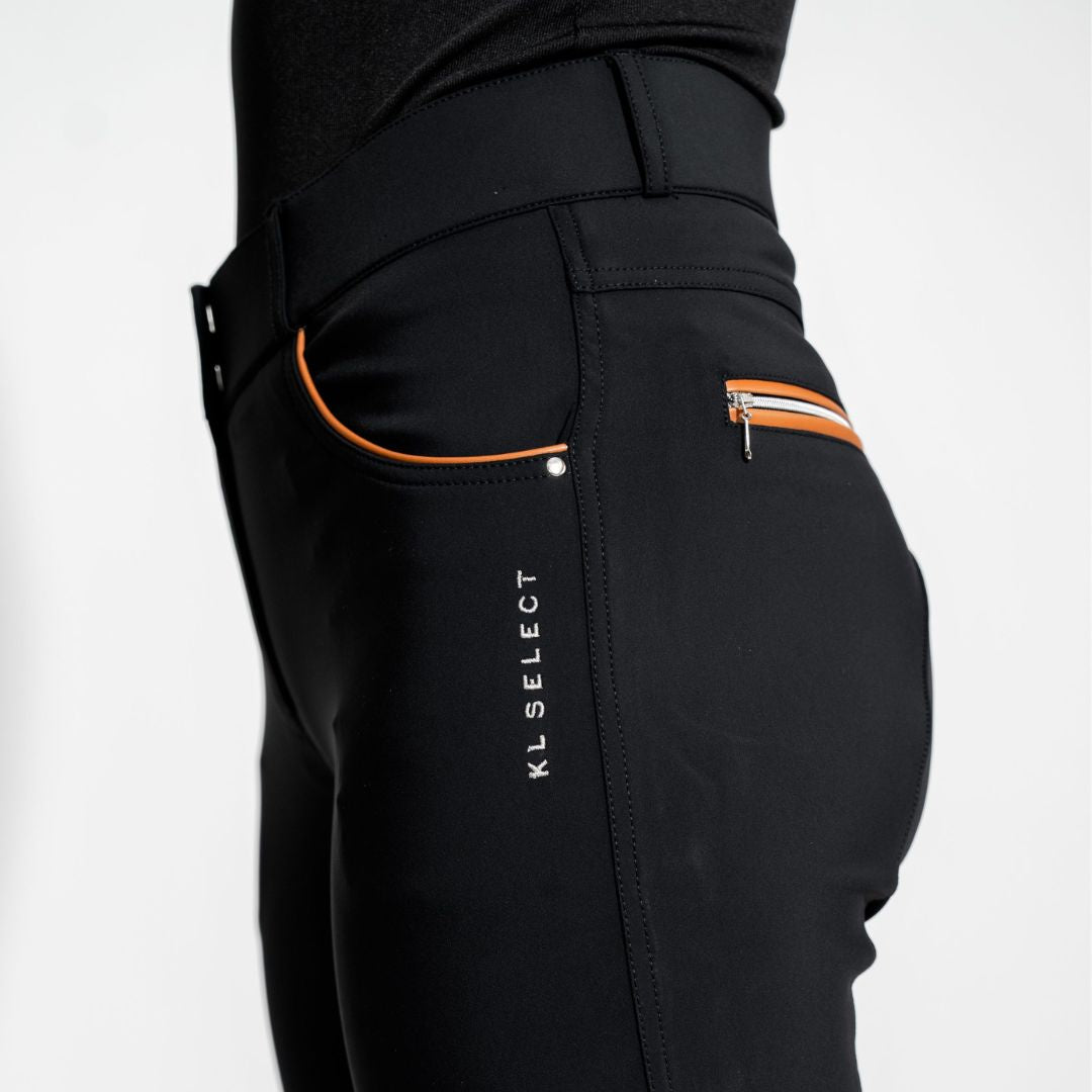 KL Select Gabrielle Knee Grip Breeches - Black with cognac piping | Malvern Saddlery