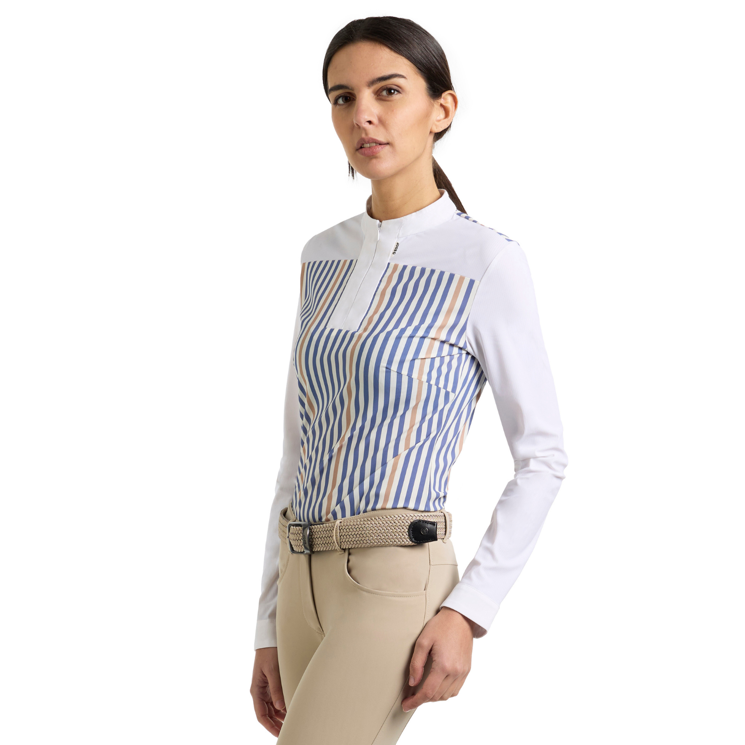 Ego 7 Leila Long Sleeve Show Shirt in Colony Blue, front view - Malvern Saddlery