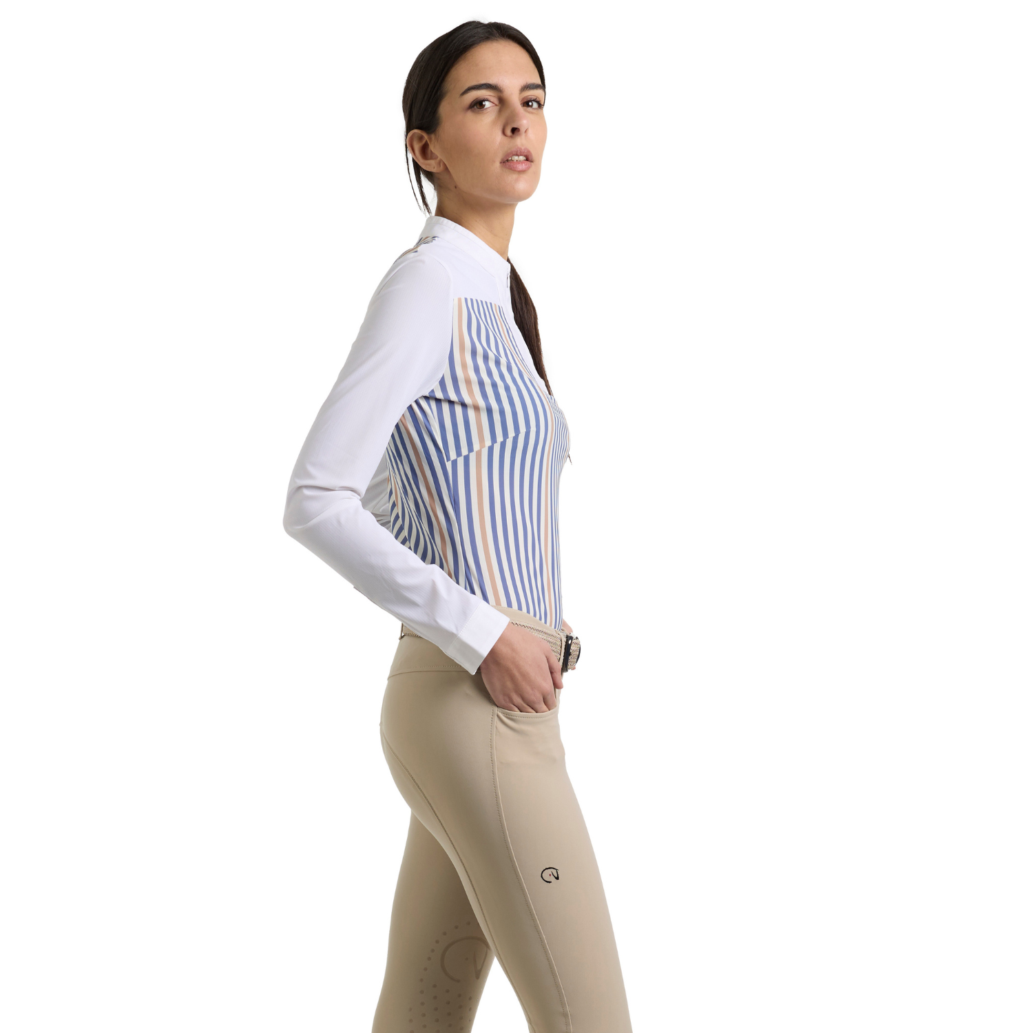 Ego 7 Leila Long Sleeve Show Shirt in Colony Blue, side view - Malvern Saddlery