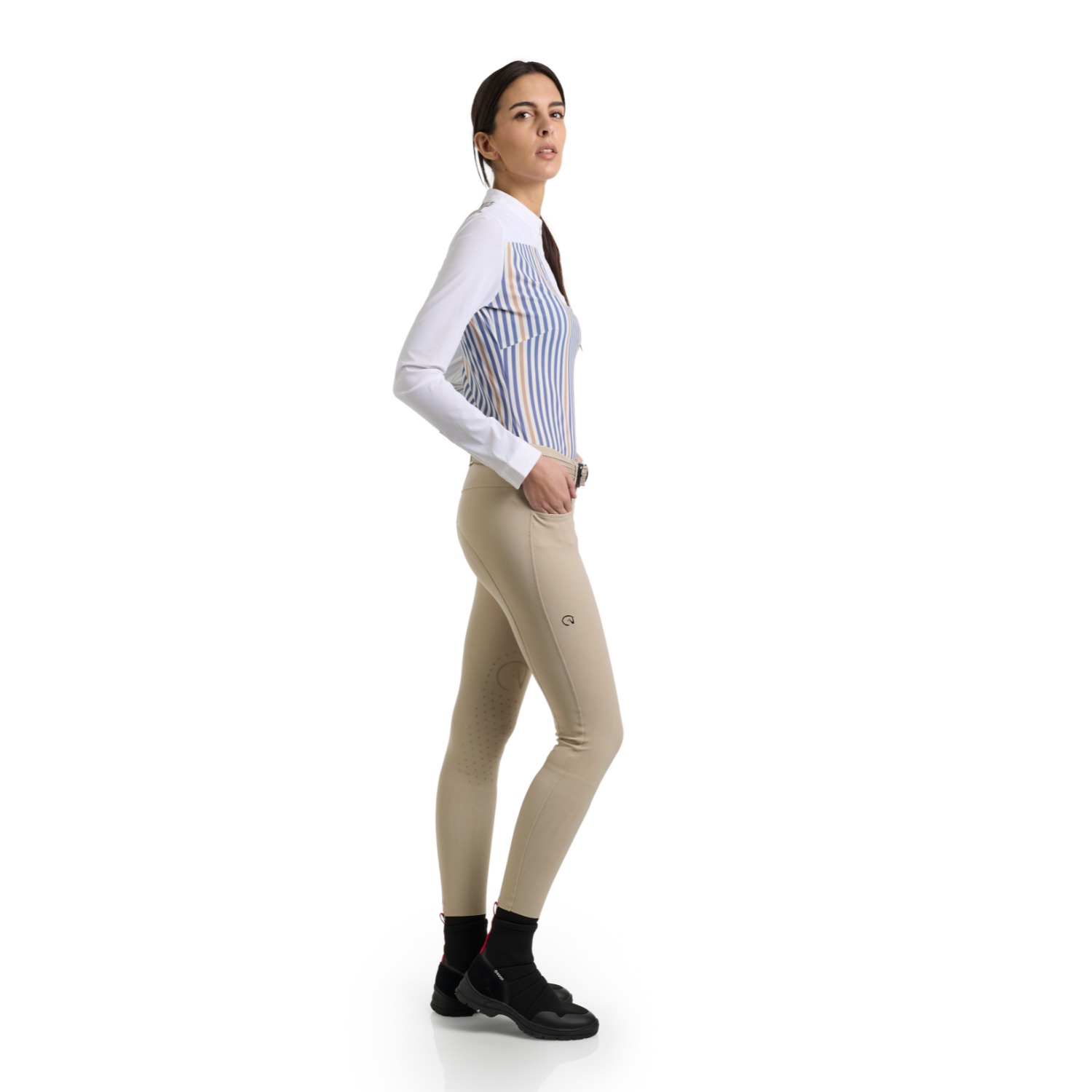 Ego 7 Leila Long Sleeve Show Shirt in Colony Blue, side detail - Malvern Saddlery