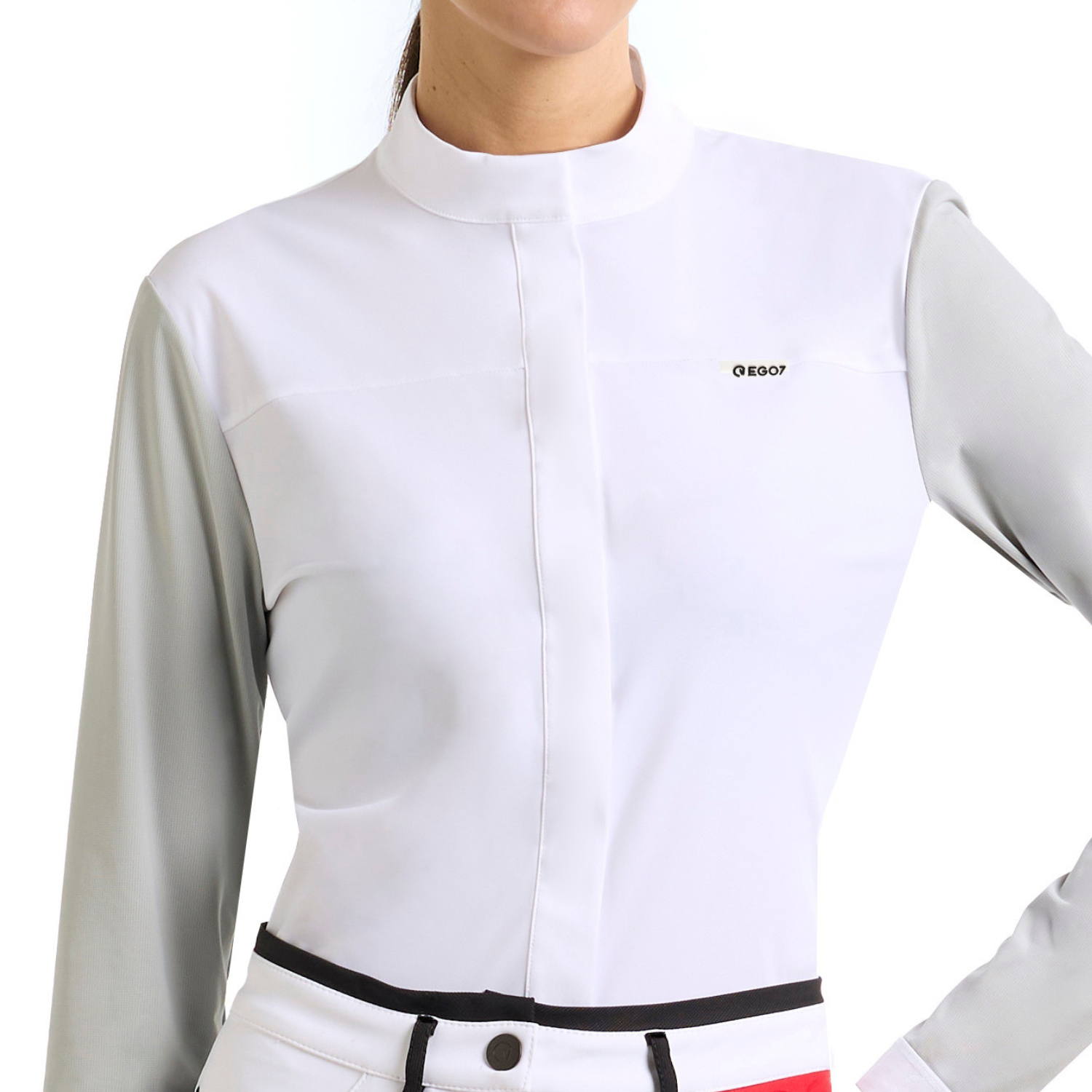 Ego 7 Leonie Long Sleeve Show Shirt in Ice Gray, fabric detail - Malvern Saddlery