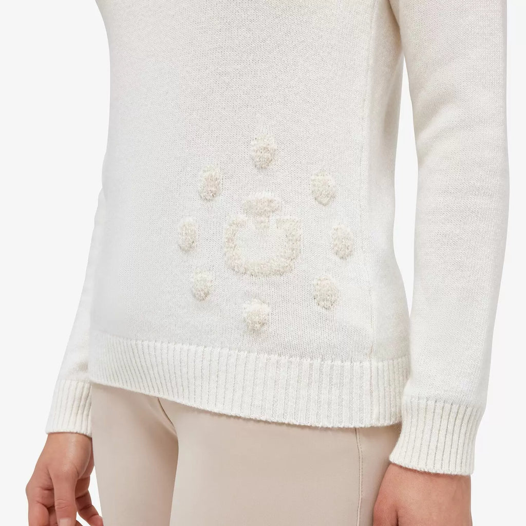 Cavalleria Toscana Half-Zip Sweater - Off White, chenille logo detail | Malvern Saddlery