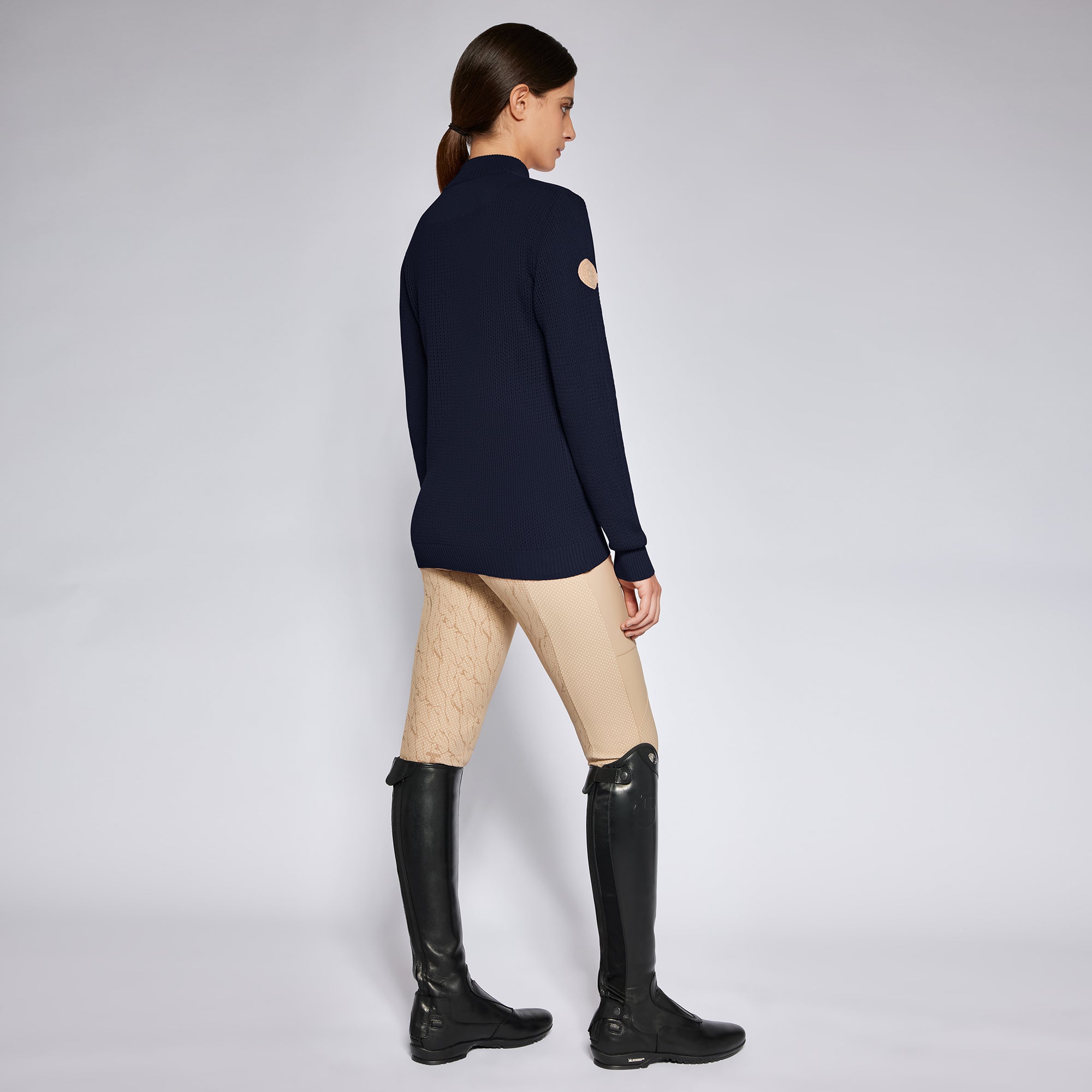 Cavalleria Toscana Ladies' 1/4 Zip Cotton Sweater, Navy, back view | Malvern Saddlery