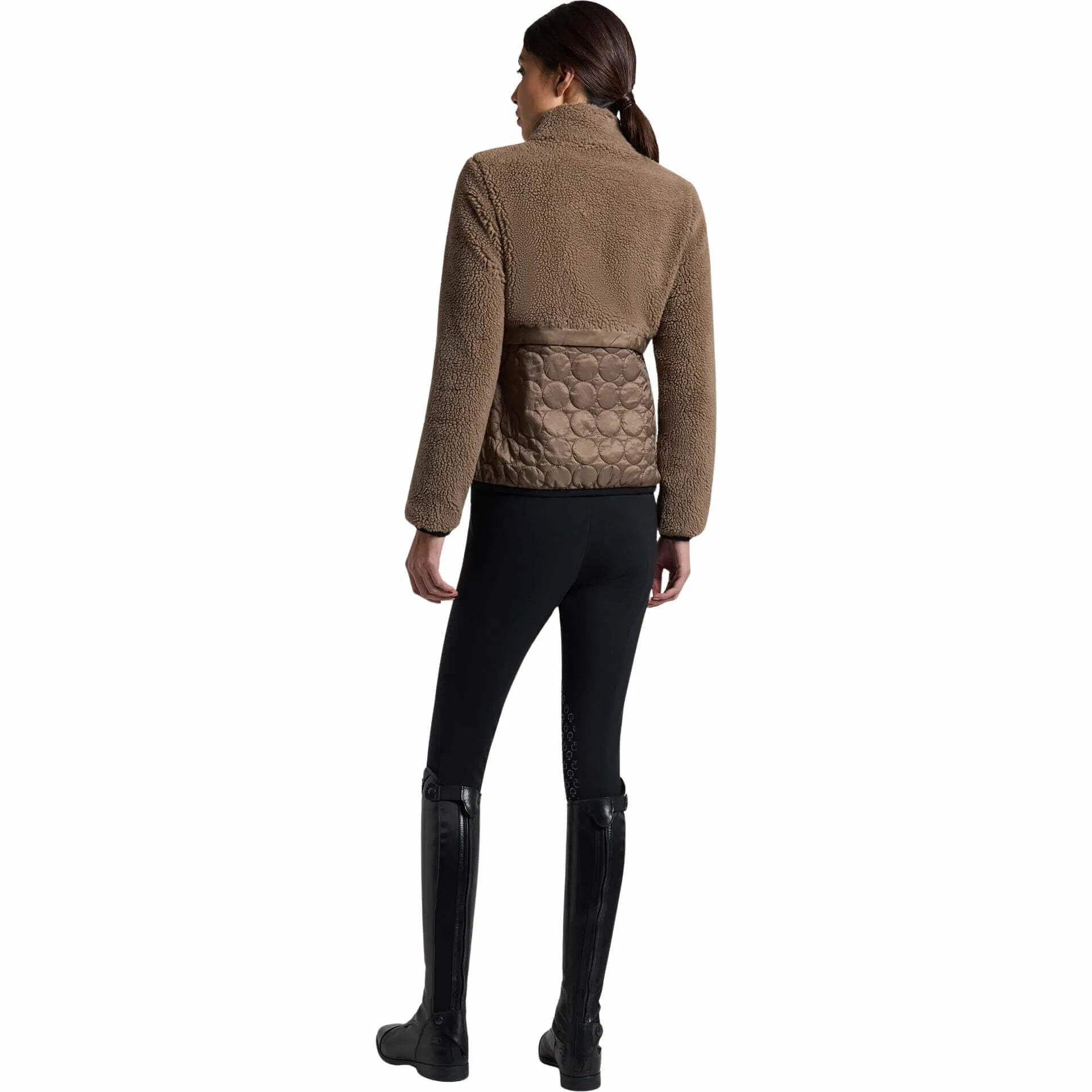 Cavalleria Toscana Women's Fleece and Nylon Zip Jacket - Walnut; back view shown on model wearing black breeches & riding boots | Malvern Saddlery