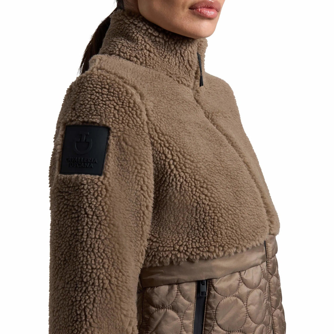 Cavalleria Toscana Women's Fleece and Nylon Zip Jacket - Walnut; close up | Malvern Saddlery