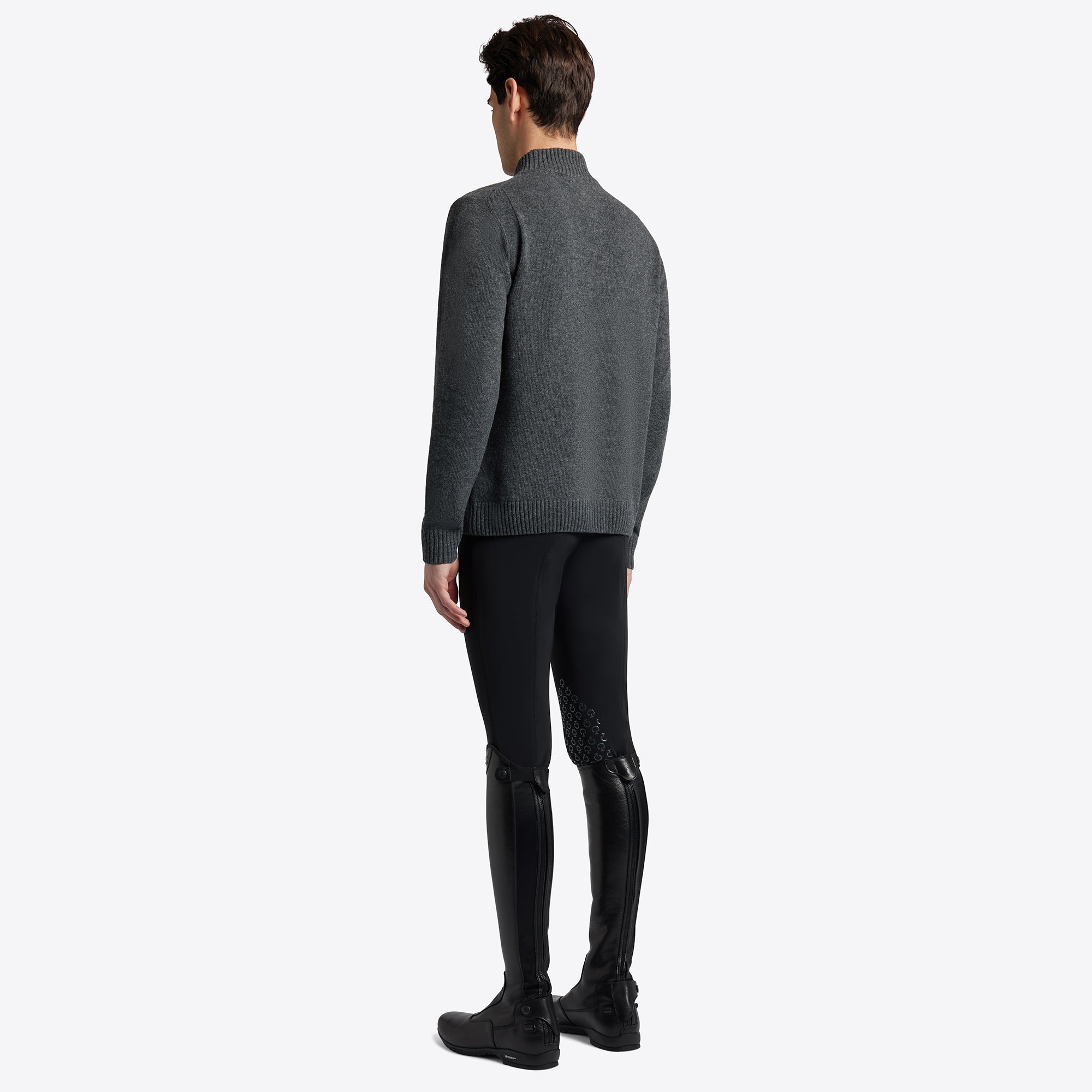 Cavalleria Toscana Men's Lambswool Half Zip Sweater - Gray, back view | Malvern Saddlery