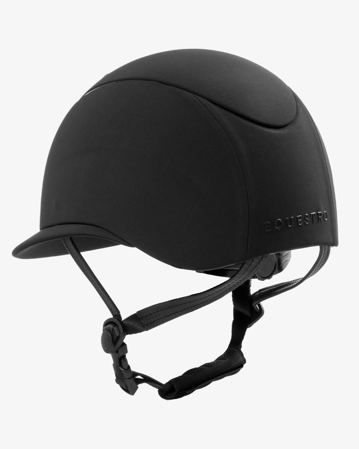 Equestro Meteor Wide Brim Equestrian Helmet - Black; back view,white background | Malvern Saddlery