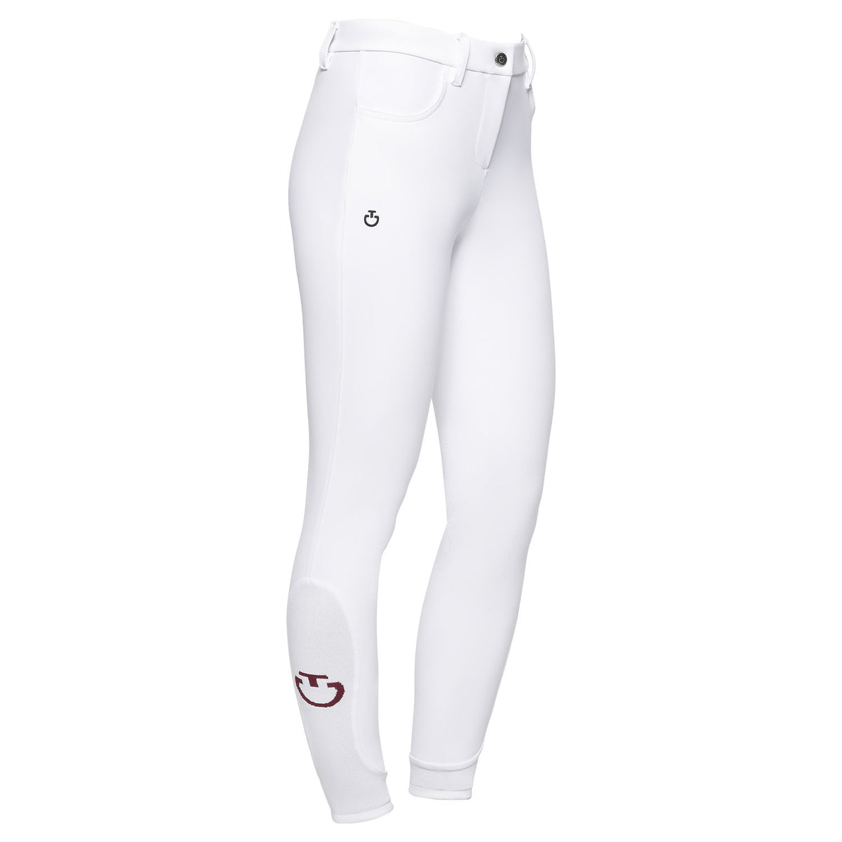 Cavalleria Toscana Girls' Horse and Helmet Knee Grip Breeches - White, close-up | Malvern Saddlery
