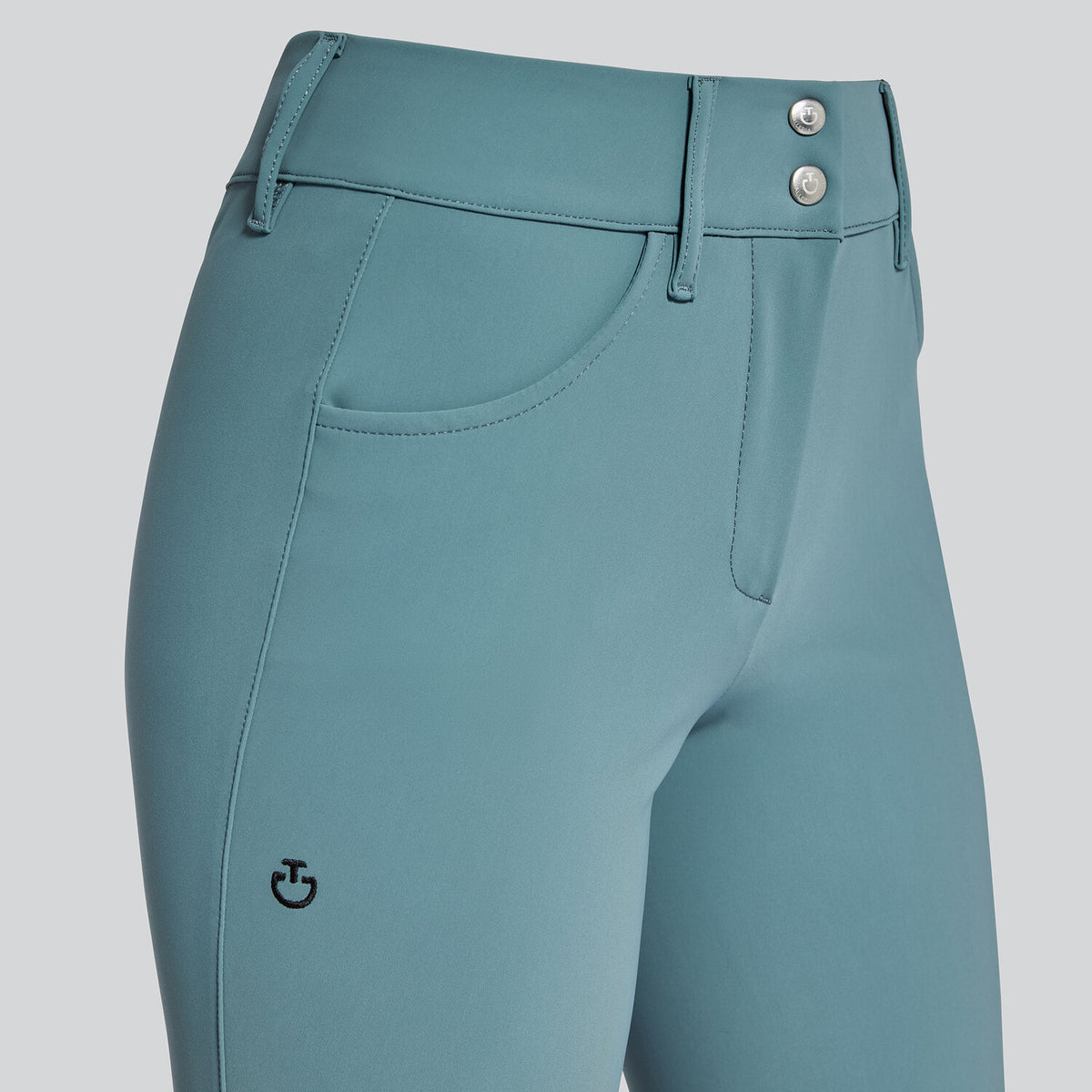 Cavalleria Toscana Women's American Knee Grip Breeches - Petroleum, side view | Malvern Saddlery