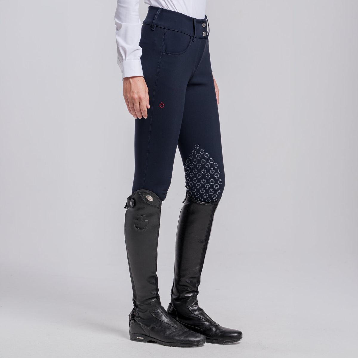 Cavalleria Toscana Women's American Knee Grip Breeches - Navy, front view | Malvern Saddlery