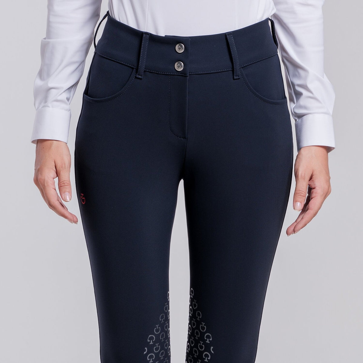 Cavalleria Toscana Women's American Knee Grip Breeches - Navy, side view | Malvern Saddlery