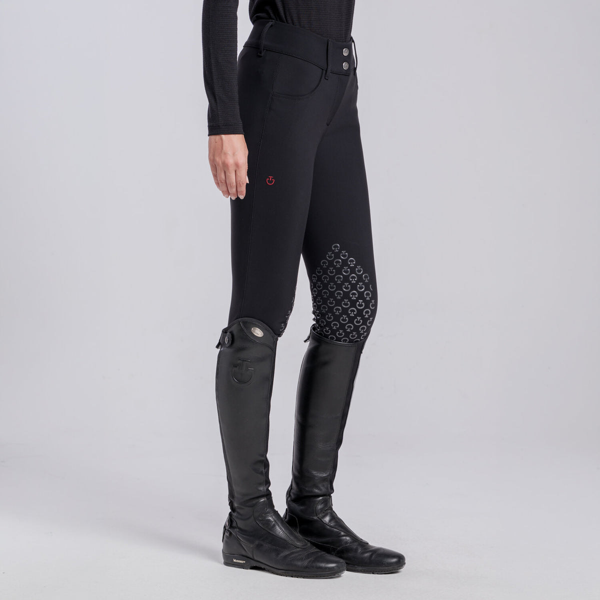Cavalleria Toscana Women's American Knee Grip Breeches - Black, front view | Malvern Saddlery