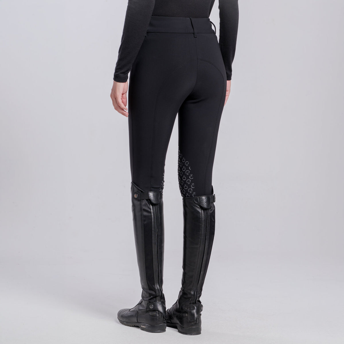 Cavalleria Toscana Women's American Knee Grip Breeches - Black, back view | Malvern Saddlery