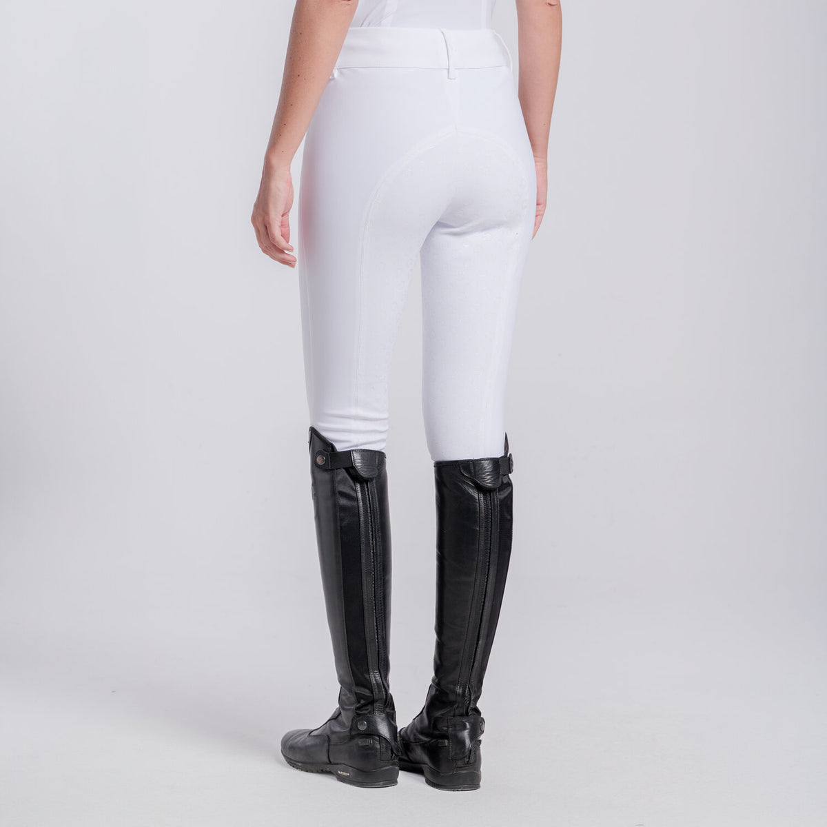 Cavalleria Toscana Women's American Full Grip Show Breeches - White, back view on model | Malvern Saddlery