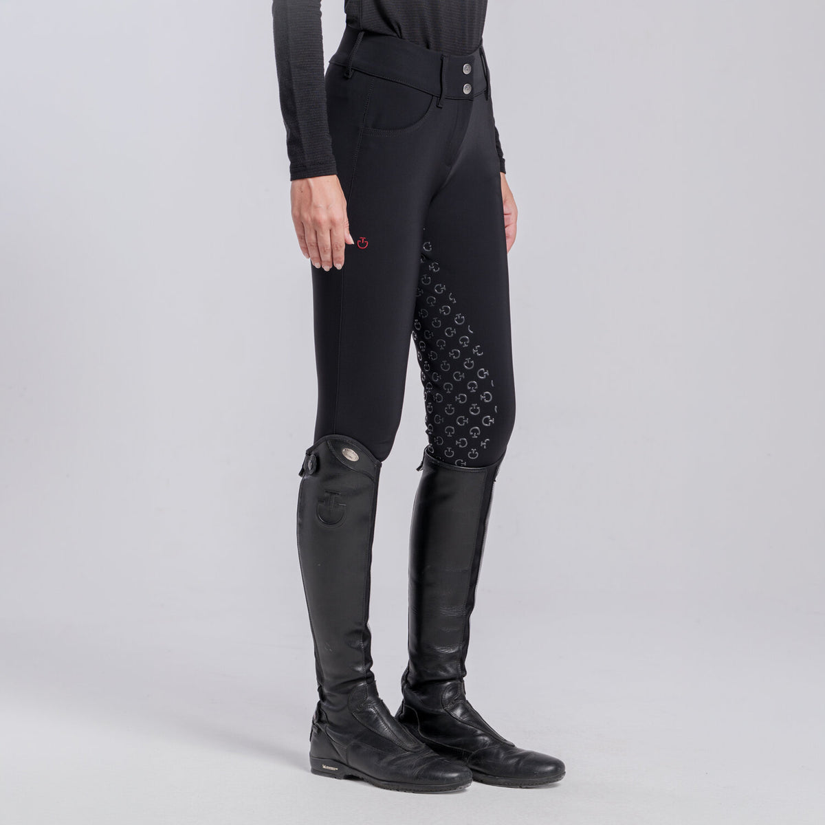 Cavalleria Toscana Women's American Full Grip Breeches - Black, front view on model | Malvern Saddlery