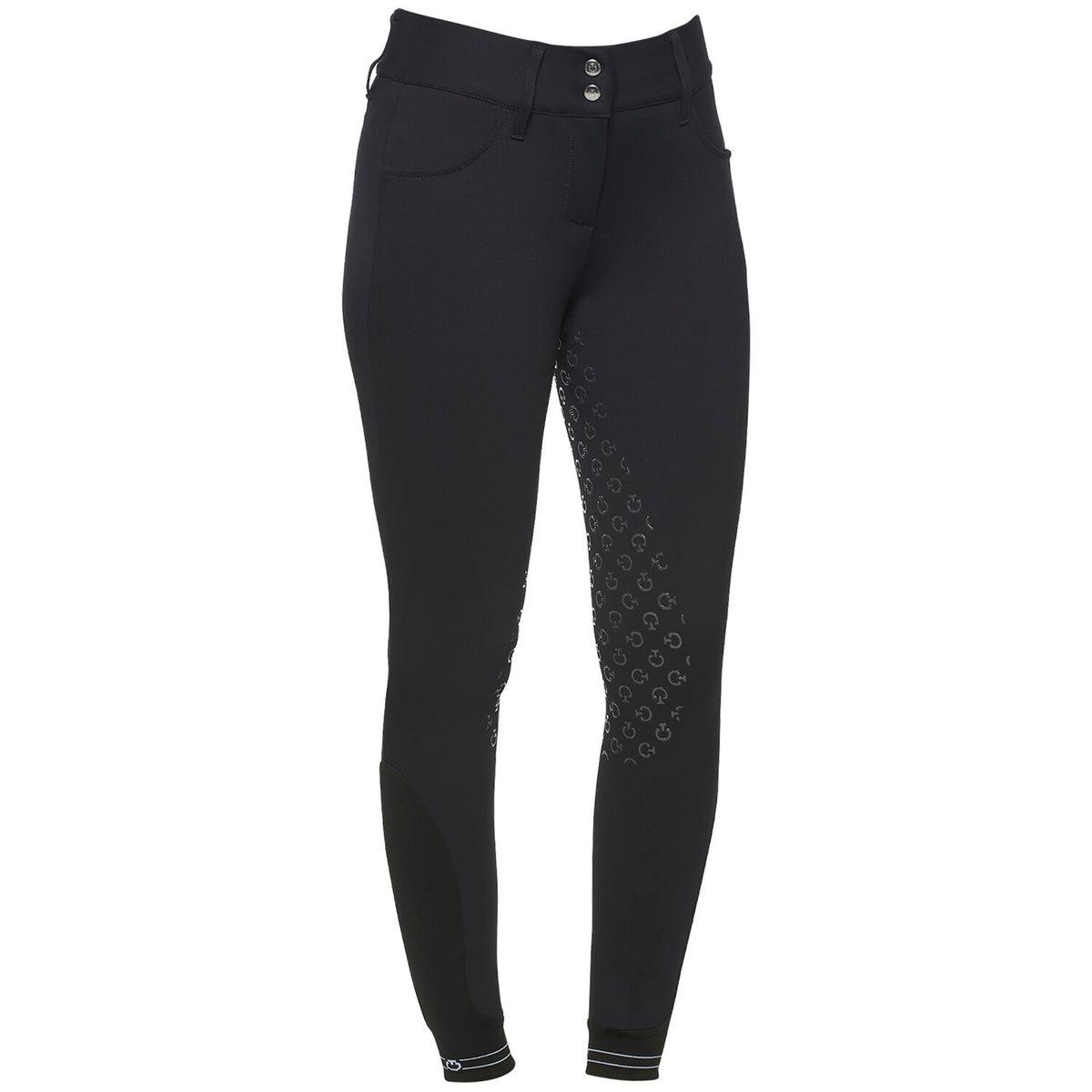Cavalleria Toscana Women's Perforated Logo Tape Full Grip Breeches - Black, front view | Malvern Saddlery
