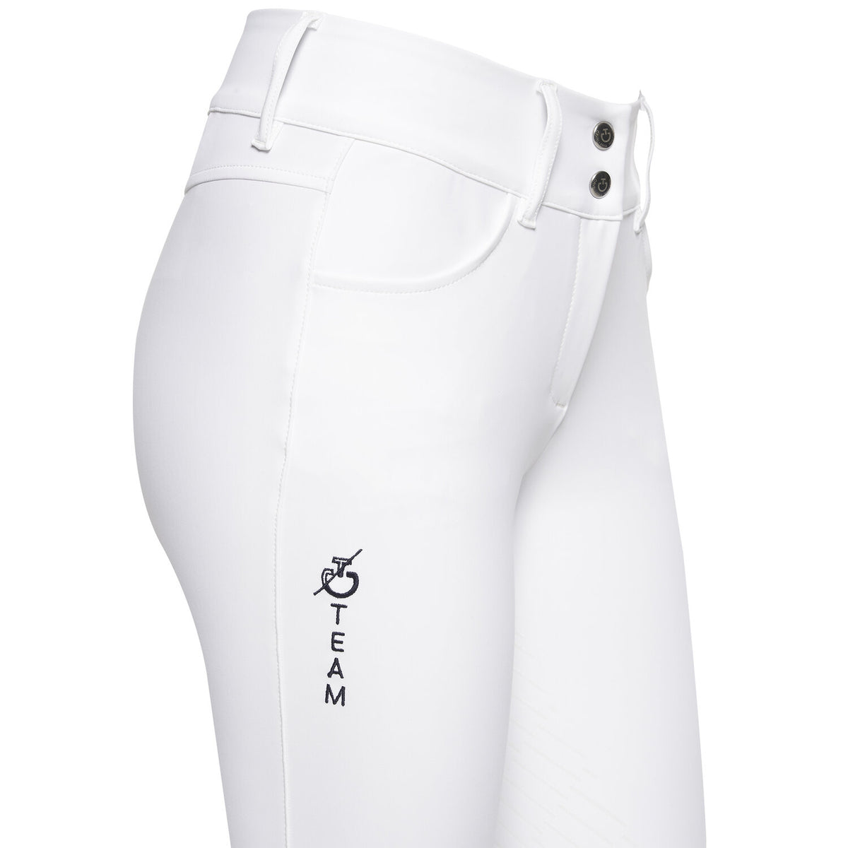 Cavalleria Toscana Women's Team High Waist Full Grip Breeches - White, waist close-up | Malvern Saddlery