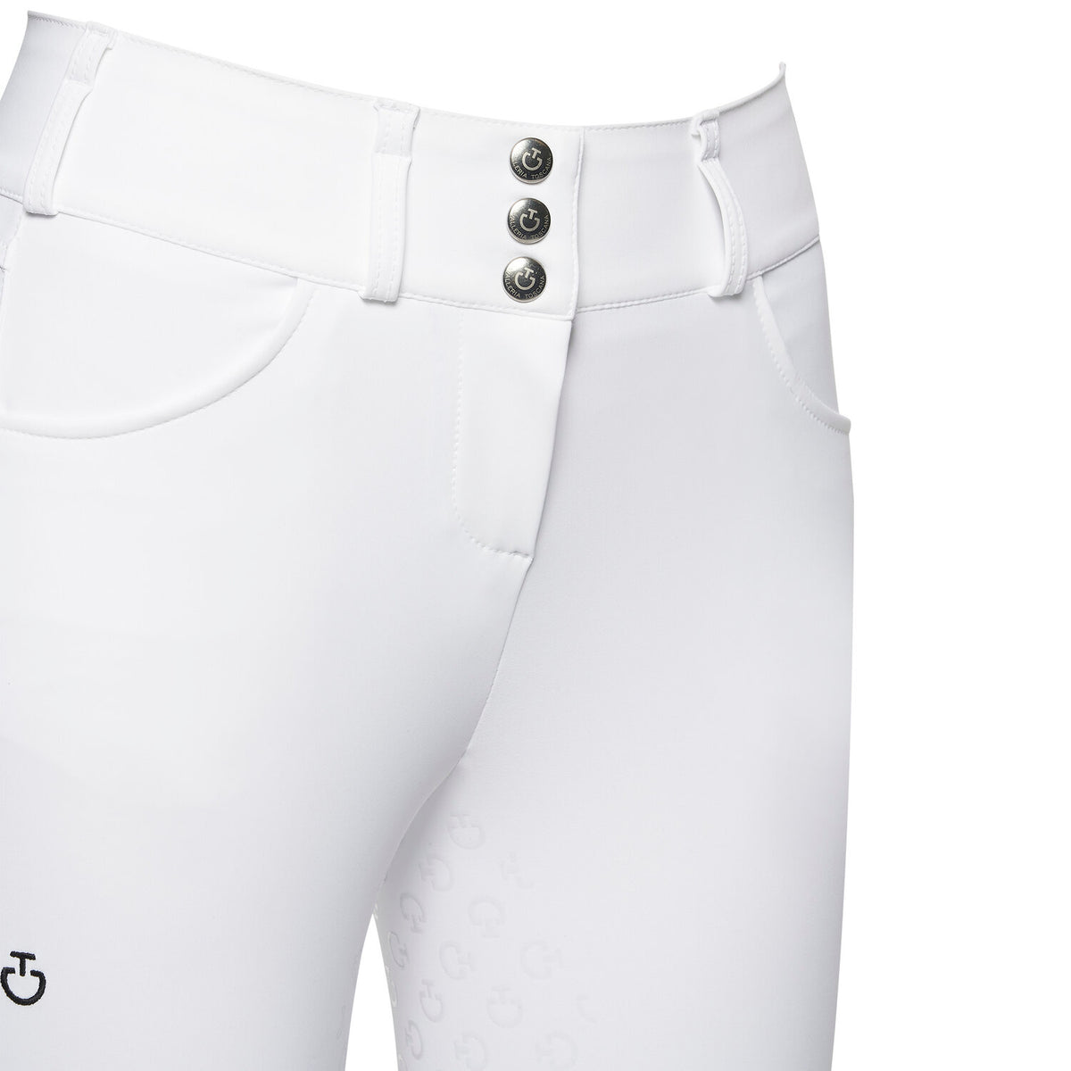 Cavalleria Toscana Women's High Waist Full Grip Breeches - White, close-up | Malvern Saddlery